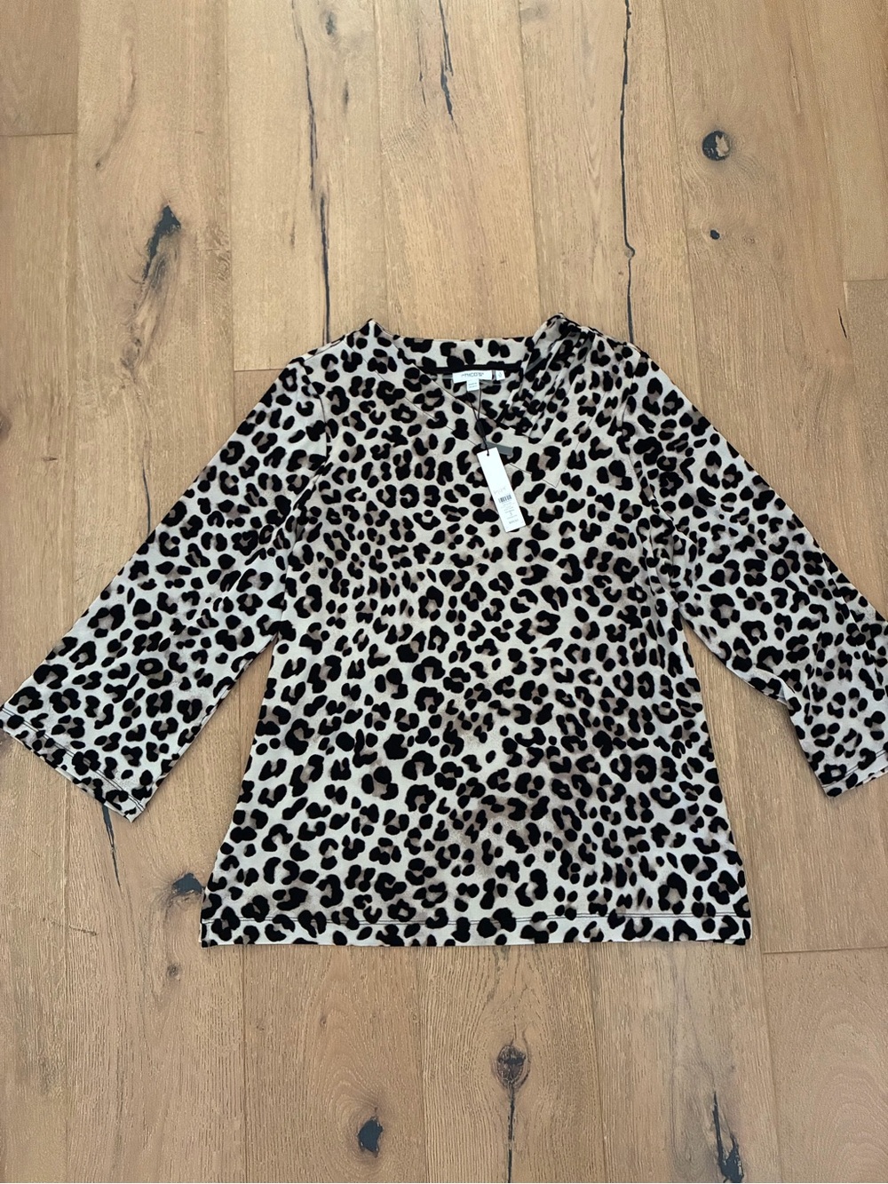 Chico's Leopard Print 3/4 Sleeve Top in Tan and Black